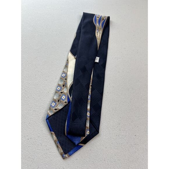 Luciano Gatti Blue and Brown Geometric Pattern 100% Silk Handmade Tie NWOT - Picture 4 of 7